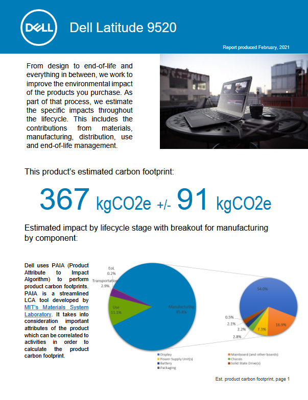 Product carbon footprint of a Dell Latitude 9520
