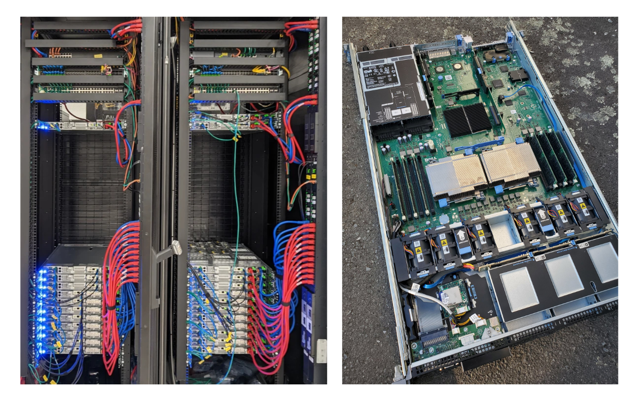 Pictures of a server rack and of a Dell servere